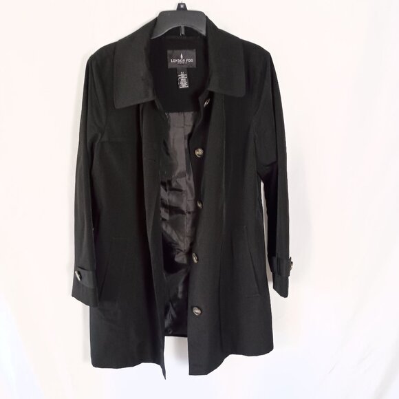 London Fog Women’s Black Trench Coat Lined Size L Classic Fall Jacket - Picture 1 of 4